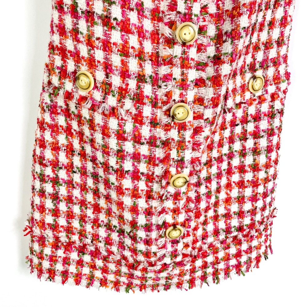 Cara‎ Cara Evora Dress NWOT Red White Plaid Tweed Sleeveless Button Mini Sz 4 - Picture 7 of 11